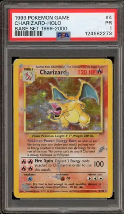 Pokemon Charizard Base Set Unlimited Holo Rare #4 1999-2000 4th Print PSA 1 - Image 1