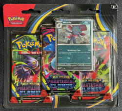 Pokemon TCG: Phantasmal Flames - 3-pack Blister w/ Exclusive Weavile Cosmos Holo - Image 1