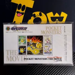 Pokemon Shogakukan Pikachu Red cheeks Vs Mewtwo Base set Stamps uncut sealed - Image 1