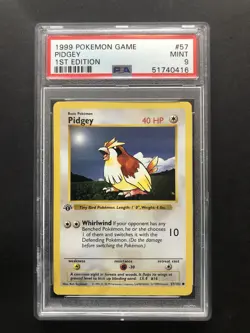 1999 Pokemon Game Pidgey PSA 9 First 1st Edition Shadowless 57/102 Card No 57 - Image 1