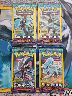 Pokemon Guardians Rising 3 Card Mini Booster Packs Complete Art Set Lot of 4 - Image 1