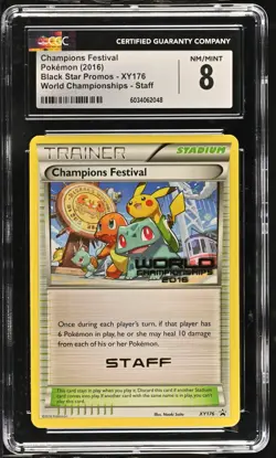 Pokemon Champions Festival XY176 2016 World Championships STAFF CGC 8 1/28 - Image 1
