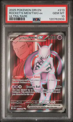 2025 POKEMON DRI EN-DESTINED RIVALS ULTRA RARE TEAM ROCKET'S MEWTWO EX PSA 10 - Image 1