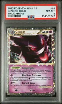 PSA 8 NM-MT Gengar Prime 2010 HG & SS Triumphant 94/102 Holo Graded Pokemon Card - Image 1