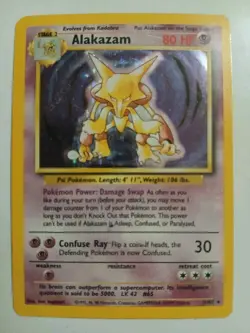 Pokemon TCG Alakazam Base Set Holo Card 1/102 HEAVY PLAYED - Image 1