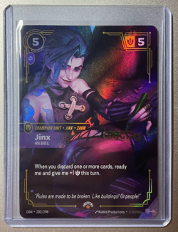 Riftbound Jinx Rebel Champion English card 202/298 Prerelease Stamped Promo - Image 1