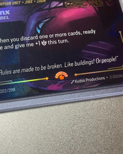 Riftbound Jinx Rebel Champion English card 202/298 Prerelease Stamped Promo - Image 3