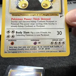 1999 Pokemon Card TCG Non -Holo Base Set 2 Snorlax - 27/64 Rare DAMAGED - Image 3