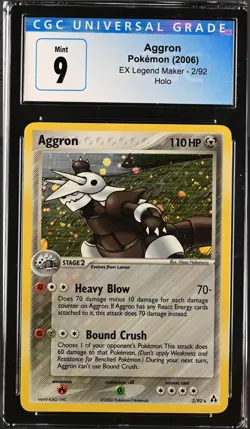 Aggron 2/92 Holo Rare - EX Legend Maker (2006) - CGC 9 MINT - Pokemon TCG - Image 1