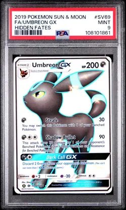 Umbreon GX SV69/SV94 PSA 9 MINT Hidden Fates: Shiny Vault Full Art Holo Pokemon - Image 1