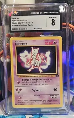 CGC 8 NM-MINT Mewtwo # 3 WB Movie WOTC Black Star PROMO Pokemon Card - Image 1