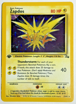 Pokemon TCG Zapdos 1st Edition Rare Holo Card #15/62 Fossil - Image 1