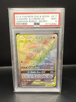 Pokemon Charizard & Reshiram GX Unbroken Bonds Secret Rare FA 217/214 - PSA 9 - Image 1