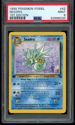 1999 Pokemon Fossil Unlimited 1st Edition Seadra #42 42/62 PSA 9 Fresh Grade! - Image 1