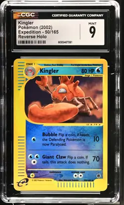 CGC 9 MINT Kingler 2002 Expedition 50/165 Reverse Holo Pokemon Card - Image 1