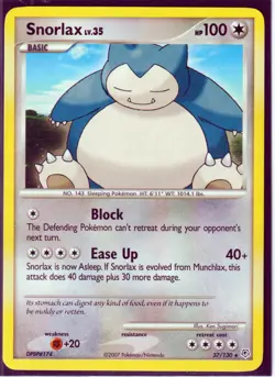 2007 POKEMON SNORLAX 37/130-DIAMOND & PEARL - RARE-REGULAR -NM (S2) - Image 1