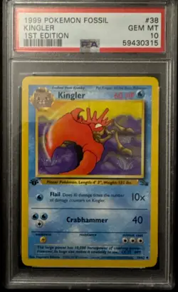 1999 Pokemon Fossil 38 Kingler 1st Edition PSA Gem Mint 10 - Image 1