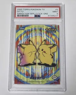 Psa 9 Pokemon Topps 2000 Ditto #132 TV Animation Series 2 Stick-Ons Pikachu - Image 1