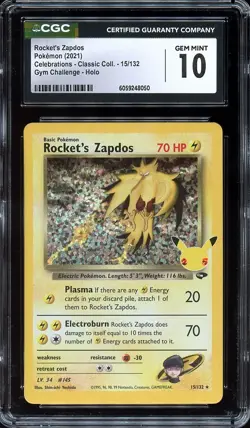 Pokemon Celebrations Rocket's Zapdos 15/132 Holo CGC 10 GEM MINT - Image 1