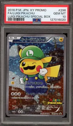 Pokemon Luigi Pikachu Special Bx. Japanese Full Art Promo 296/XY-P PSA 10 - Image 1