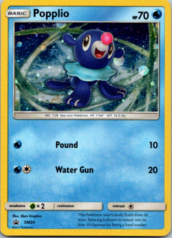 Popplio SM24 Black Star Promo Holo Pokemon Sun And Moon Promo TCG Card - Image 1