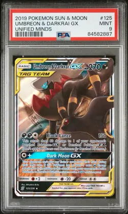 2019 POKEMON SUN & MOON UNIFIED MINDS #125 UMBREON & DARKRAI GX PSA 9 - Image 1