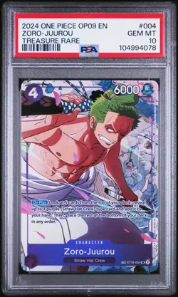 PSA 10, Zoro-Juurou Treasure Rare Card ST18-004 OP-09 Emperors One Piece TR QTY - Image 1