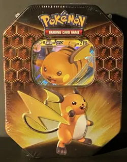 Pokemon Sun & Moon Hidden Fates Raichu GX Tin Factory Sealed - Image 1