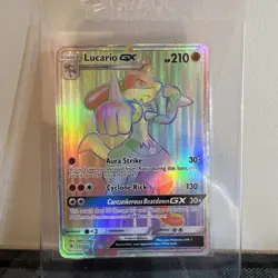 Lucario GX Rainbow Secret Rare 135/131 Forbidden Light Pokemon Card - Image 1