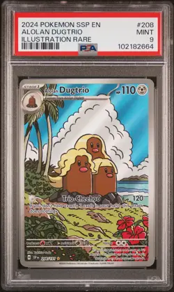 2024 POKEMON SSP EN-SURGING SPARKS ILLUSTRATION RARE #208 ALOLAN DUGTRIO PSA 9 - Image 1
