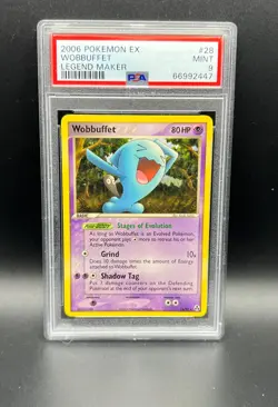 Pokemon PSA 9 MINT Wobbuffet 28/92 EX Legend Maker Non-Holo 2006 S#2447 - Image 1