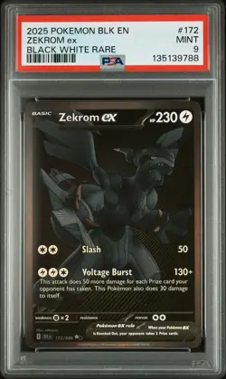 2025 Pokemon BLK EN-BLACK BOLT Black White RARE #172 ZEKROM EX PSA 9 - Image 1