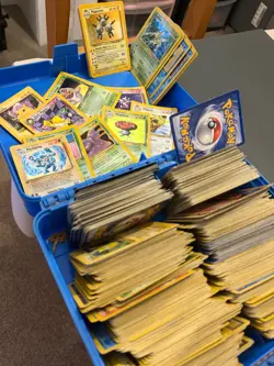 Entire 1990s lunch box stacked with 90s Pokemon cards - Image 1