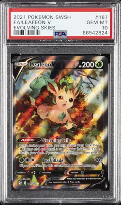 2021 POKEMON SWORD & SHIELD EVOLVING SKIES #167 FULL ART/LEAFEON V PSA 10 - Image 1