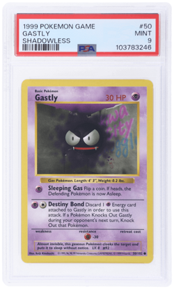 1999 Pokemon Base Set Gastly Shadowless #50 PSA 9 - Image 1