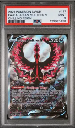 2021 POKEMON CHILLING REIGN GALARIAN MOLTRES V ALTERNATE ART 177/198 PSA 9 - Image 1