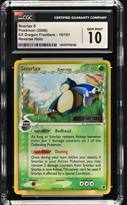 Pokemon Snorlax EX Dragon Frontiers Reverse Holo Rare #10 CGC 10 Gem Mint - Image 1