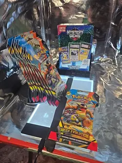 🌟✨Pokemon Mystery Gems BOX & 9 Mega EVOLUTION Booster Packs 🌟 101 Cards‼✨🌟 - Image 2