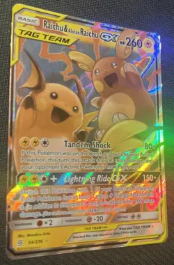 Pokemon GX Unified Minds Alolan Raichu Card 54/236 Ultra Rare SM Holo - Image 1