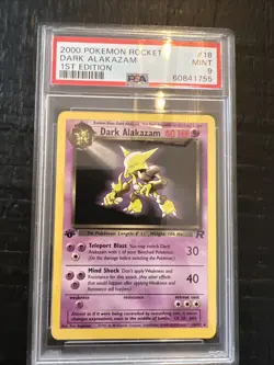Pokemon Dark Alakazam Team Rocket 1st Edition NON Holo Rare #18 PSA 9 -805J2 - Image 1