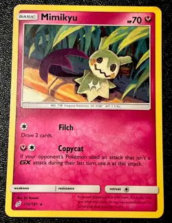 Mimikyu 112/181 LP Non Holo Rare Discontinued Pink Fairy Team Up Pokemon Card! - Image 1