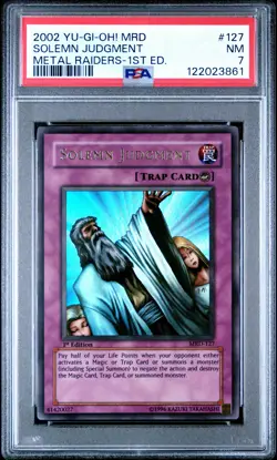 2002 YU-GI-OH! MRD-METAL RAIDERS 1ST ED #127 SOLEMN JUDGMENT PSA 7 - Image 1
