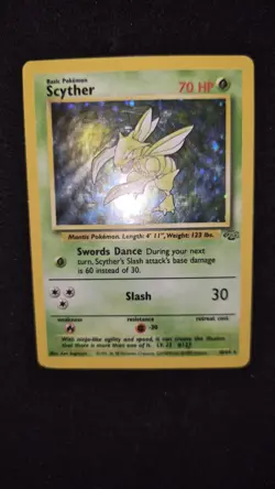 Pokemon TCG WOTC Vintage Scyther 10/64 Pokemon Jungle Holo Rare Card - MP - Image 1