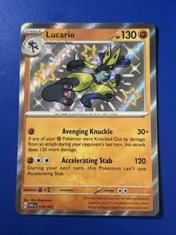Pokemon TCG S&V Paldean Fates Lucario Shiny Rare Holo Card 174/091 - Image 1