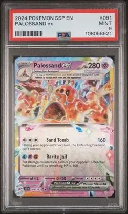 2024 Pokemon Surging Sparks Palossand ex DOUBLE RARE Extended Art PSA 9 MINT 091 - Image 1