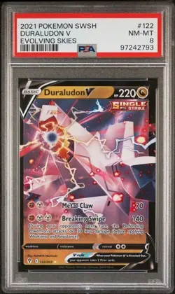 2021 Pokemon Evolving Skies Duraludon V #122 HOLO RARE PSA 8 NM-MT Extended Art - Image 1
