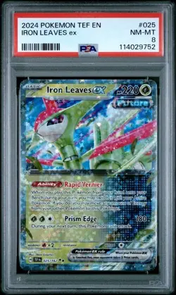 2024 Pokemon TEF EN Iron Leaves ex Extended Art Double Rare #025 PSA 8 NM-MT - Image 1