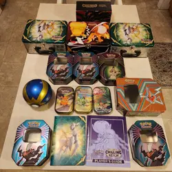 Lot of 16 Empty Pokemon Tins, Lunch Boxes, Pokeball, & More - Charizard Pikachu - Image 1