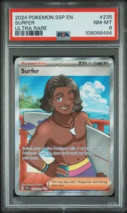 2024 Pokemon Surging Sparks SURFER ULTRA RARE Full Art 235/191 PSA 8 NM-MT - Image 1