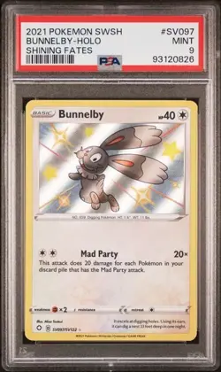 2021 Pokemon Shining Fates Bunnelby SHINY RARE Holo PSA 9 MINT #SV097 - Image 1